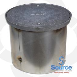 12 Inch 104 Series Round Bolt-Down Watertight Cast Iron Manhole With Cast Iron Ring and 11-1/4 Inch Tall Galvanized Steel Skirt