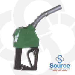 11B Series Green B20 Diesel Pressure-Sensing Automatic Prepay Nozzle With 3/4 Inch NPT Inlet, 2-Piece Hand Insulator, Aluminum Spout, And 2-Position Hold-Open Rack. UL2586 Listed