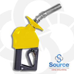 11B Series Black B5 Yellow Pressure-Sensing Automatic Prepay Nozzle With 3/4 Inch NPT Inlet, 2-Piece Hand Insulator, Aluminum Spout, Fillguard Splash Guard , And 2-Position Hold-Open Rack. UL 2586 Listed
