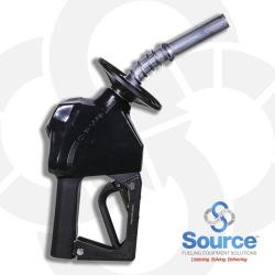 11BP Series Black E10 Unleaded Pressure-Sensing Automatic Prepay Nozzle With 3/4 Inch NPT Inlet  2-Piece Hand Insulator  Aluminum Spout  Fillguard Splash Guard  And 2-Position Hold-Open Rack. UL 2586 Listed.