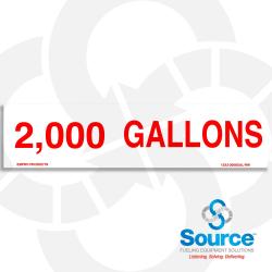 2,000 Gallons Decal, 12 Inch x 3 Inch, Red Text/White Background