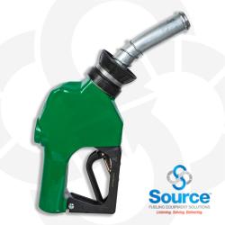 14HC Hi-Flo Green B20 Diesel Capture Technology Pressure-Sensing Automatic Prepay Nozzle With 1 Inch Inlet, 2-Piece Hand Insulator, Aluminum Spout, And Hold-Open Rack. UL/ULC Listed.