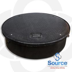 42 Inch Round FLEX-ING Raintight Cam-Lock Fiberglass Composite Manhole With Spring-Loaded Handle And 10 Inch Tall Galvanized Steel Skirt And Ring