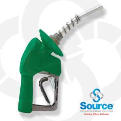Green XS Pressure Activated Light Duty Diesel Automatic Nozzle, 3/4 Inch Inlet, Flow Limiter, 3-Notch Hold Open Clip. UL Listed.