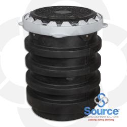 5 Gallon EDGE ONE Series Singlewall Spill Containment Manhole With 4 Inch Thread-On Cast Iron Base, Polyethylene Bellows, Coated Ductile Iron Ring, Cast Iron Cover, And Drain Plug