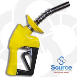 Yellow XS Pressure Activated E85 Automatic Nozzle 3/4 Inch Inlet Spout Bushing Splash Guard 3-Notch Hold Open Clip. UL Listed.