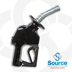 7HB Series Black Diesel/B20 Pressure-Sensing Automatic Prepay Nozzle With 1 Inch NPT Inlet, Splash Guard, 1-Piece Hand Insulator, Aluminum Spout With Spout Ring, And 3-Position Hold-Open Rack. UL 2586 Listed.