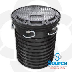 5 Gallon EVR Direct Bury Replaceable Doublewall Grade-Level Spill Containment With Poly Primary, Poly Secondary, Drain, 4 Inch NPT Thread-On Connection, EZ-Gage Interstitial Monitor, Black Cast Iron Rim And Lid