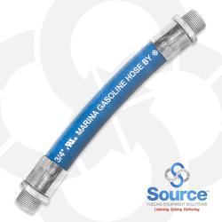 3/4 Inch x 12 Inch Blue Marina Gasoline Whip Hose Male x Male Ends. UL330 And ULC Listed.