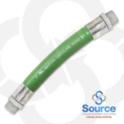 1 Inch x 12 Inch Green Marina Gasoline Whip Hose Male x Male Zinc Ends. UL330 And ULC Listed.