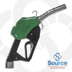 1 Inch High Flow Automatic Nozzle Diesel Spout Green Cover Hook Hold Open Latch Rated For 50 PSI NPT Threads