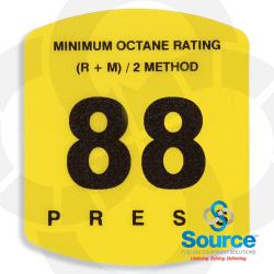 Gilbarco Encore 500S/700S Rounded 88 Octane Rating Push-To-Start Button Overlay, Black Text/Yellow Background (ES500S-88)