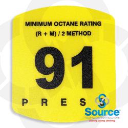 Gilbarco Encore 500S/700S Rounded 91 Octane Rating Push-To-Start Button Overlay, Black Text/Yellow Background (ES500S-91)