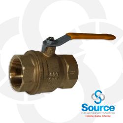 2 Inch Female NPT Full Port Ball Valve, Forged Brass with Hard Chrome Plated Ball and Teflon Seal
