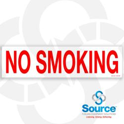 12 Inch Wide x 3 Inch Tall No Smoking Vinyl Warning Decal With Red Text On White Background