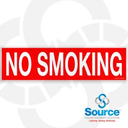 12 Inch Wide x 3 Inch Tall No Smoking Vinyl Warning Decal With White Text On Red Background