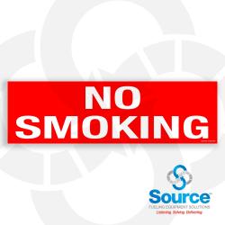 13-1/2 Inch Wide x 4 Inch Tall No Smoking Vinyl Warning Decal With White Text On Red Background