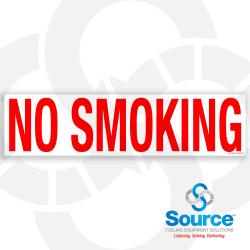 24 Inch Wide x 6 Inch Tall No Smoking Vinyl Warning Decal With Red Text On White Background