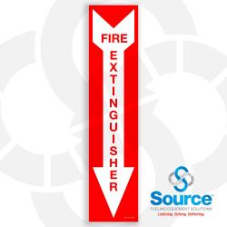 4 Inch Wide x 18 Inch Tall Vertical Fire Extinguisher Vinyl Decal With Red Text On White Arrow And Red Background