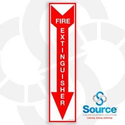 4 Inch Wide x 18 Inch Tall Vertical Fire Extinguisher Vinyl Decal With White Text On Red Arrow And White Background