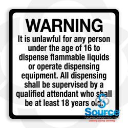6 Inch Wide x 6 Inch Tall Dispense Warning Vinyl Decal With Black Text On White Background
