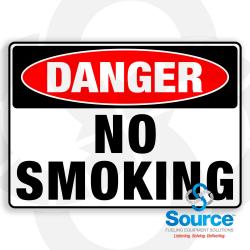 14 Inch Wide x 10 Inch Tall OSHA Danger No Smoking Vinyl Decal With Black And White Text With Red Oval And White Background