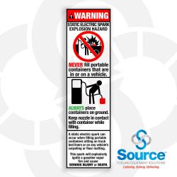 2-1/2 Inch Wide x 9 Inch Tall Static Electric Spark Explosion Warning Viny Decal With Black Text On White Background