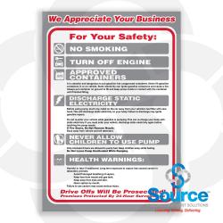 9 Inch Wide x 13 Inch Tall We Appreciate Your Business For Your Safety Vinyl Warning Decal With Red, Grey And White Text