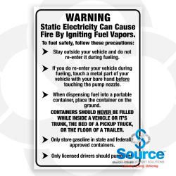 4 Inch Wide x 6 Inch Tall Warning Static Electricity Can Cause Fire Vinyl Decal With Black Text On White Background