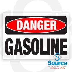 10 Inch Wide x 7 Inch Tall Danger Gasoline Vinyl Decal With Black Text On Red And White Background