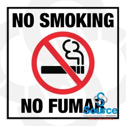 8 Inch Wide x 8 Inch Tall No Smoking No Fumar Vinyl Decal With Black Text And No Smoking Symbol On White Background