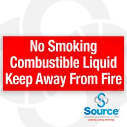 20 Inch Wide x 9 Inch Tall No Smoking Combustible Liquid Vinyl Decal With White Text On Red Background