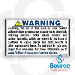 6 Inch Wide x 3-1/2 Inch Tall Prop65 Warning Vinyl Decal With Black Text On White Background