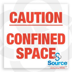 24 Inch Wide x 24 Inch Tall Caution Confined Space Vinyl Decal With Red Text On White Background