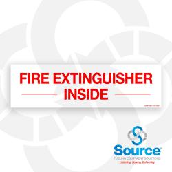 7 Inch Wide x 2 Inch Tall Fire Extinguisher Inside Vinyl Decal With Red Text On White Background