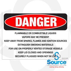 7 Inch Wide x 5 Inch Tall OSHA Danger Flammable Or Combustible Liquids Vapors Vinyl Decal With Black Text On Red And White Background