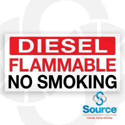 36 Inch Wide x 18 Inch Tall Diesel Flammable No Smoking Vinyl Decal With White, Red, And Black Text On White Background