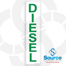 4 Inch Wide x 18 Inch Tall Diesel Vinyl Product Identification Decal With Green Text on White Background