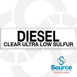 12 Inch Wide x 3 Inch Tall Diesel Clear Ultra Low Sulfur Vinyl Product Identification Decal With Black Text On White Background
