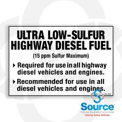 6 Inch Wide x 4 Inch Tall Ultra Low-Sulfur Highway Diesel Fuel 15 PPM Vinyl Product Identification Decal With Black Text On White Background