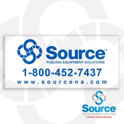 11 Inch Wide x 5 Inch Tall Source Logo Decal With Blue Text On White Background