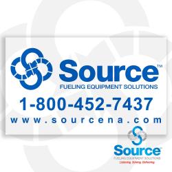29 Inch Wide x 17-1/2 Inch Tall Source Logo Decal With Blue Text On White Background