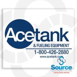 11-1/2 Inch Wide x 9-1/2 Inch Tall AceTank Logo Decal With Blue Text On White Background