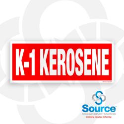 10 Inch Wide x 4 Inch Tall K-1 Kerosene Vinyl Product Identification Decal With White Text On Red Background