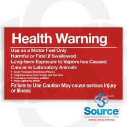 3 Inch Tall x 5 Inch Wide Health Warning Vinyl Decal With White Text On Red Background