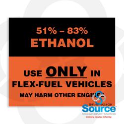 3 Inch Wide x 2-1/2 Inch Tall 51-83 Percent Ethanol Flex-Fuel Vehicle Pump Ad Panel Vinyl Decal With Orange And Black Text On Orange And Black Background