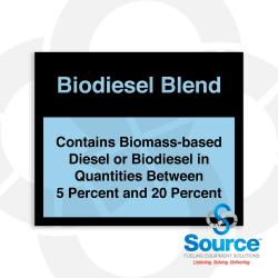 3 Inch Wide x 2-1/2 Inch Tall 5-20 Percent Biodiesel Blend Pump Ad Panel Vinyl Decal With Black And Blue Text On Blue Background