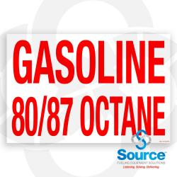 12 Inch Wide x 8 Inch Tall Gasoline 80/87 Octane Vinyl Decal With Red Text On White Background