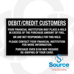5 Inch Wide x 3 Inch Tall Credit/Debit Customers 100 Dollar Limit Vinyl Payment Decal With White Text On Black Background
