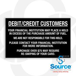 5 Inch Wide x 3 Inch Tall Credit/Debit Customers 75 Dollar Limit Vinyl Payment Decal With White Text On Black Background